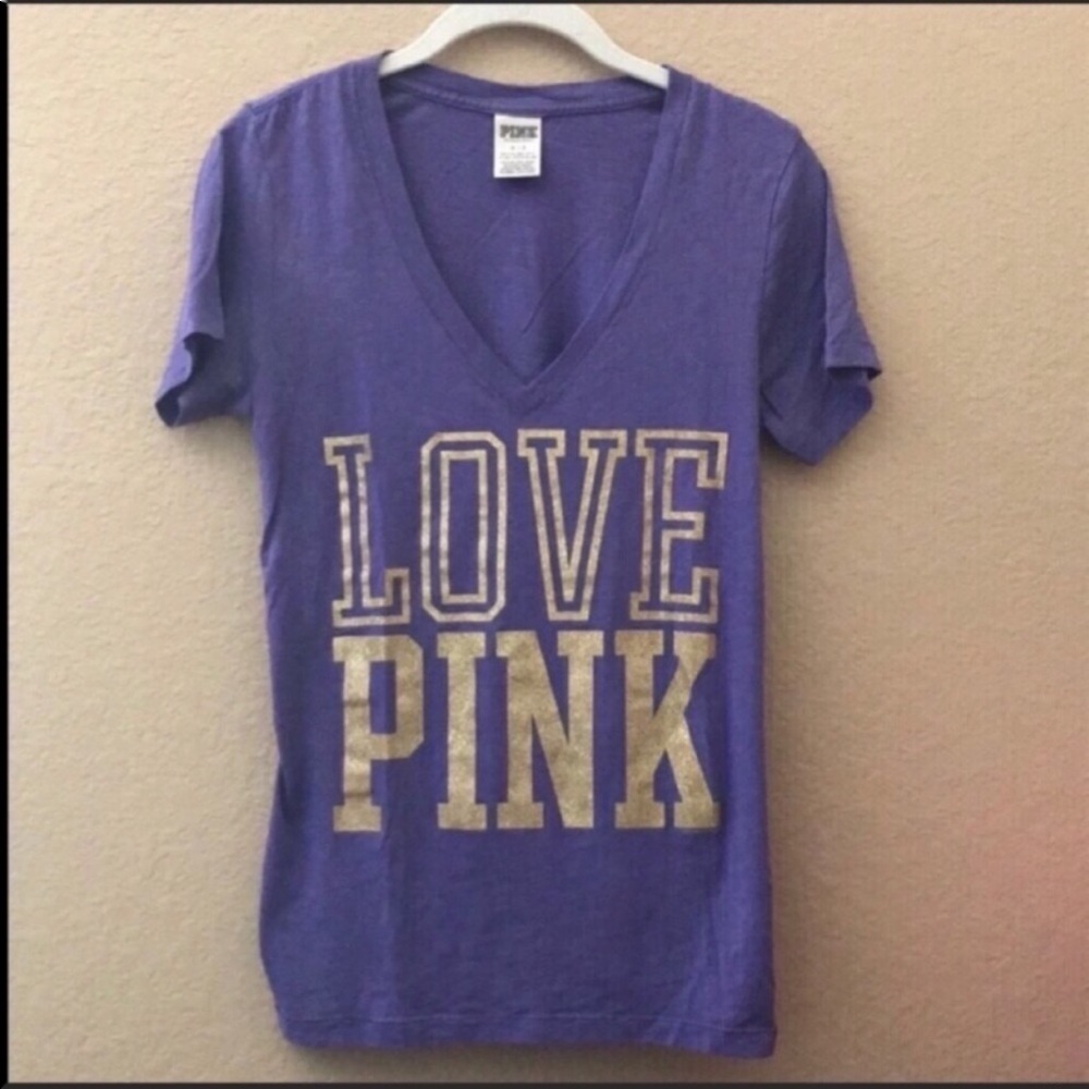 Victoria’s Secret PINK V neck tee with glitter.